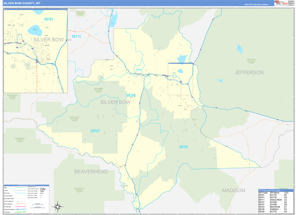 Silver Bow County, MT Zip Code Map